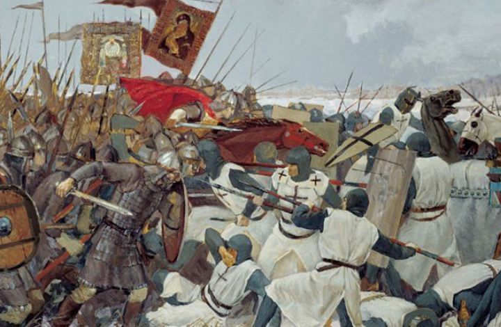 В 1242 году 5 апреля Александр Невский разгромил рыцарей-крестоносцев
